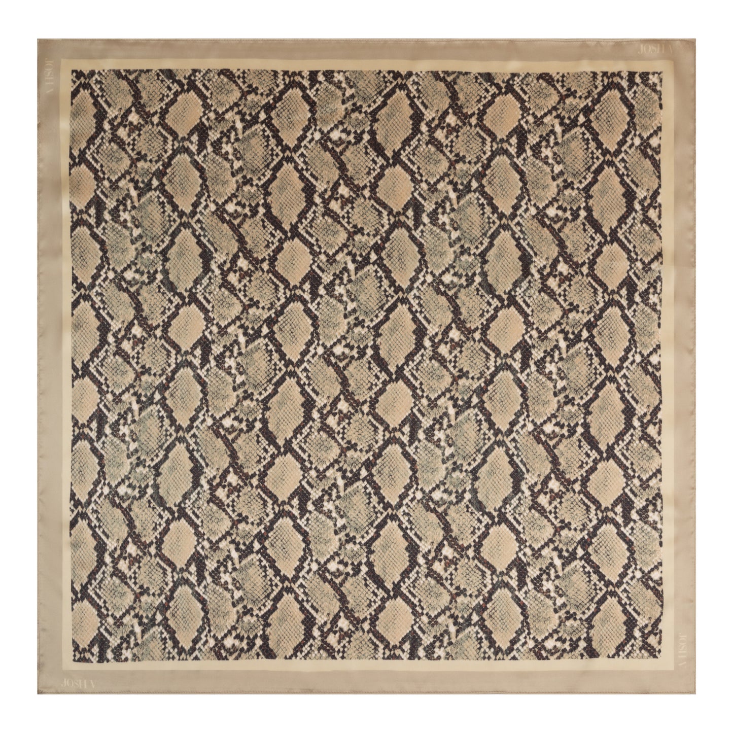 Quadratischer Schal Josh V Desie - Snake mit durchgehendem Schlangenmuster in Beige, stilvolles Fashion-Accessoire flach ausgelegt