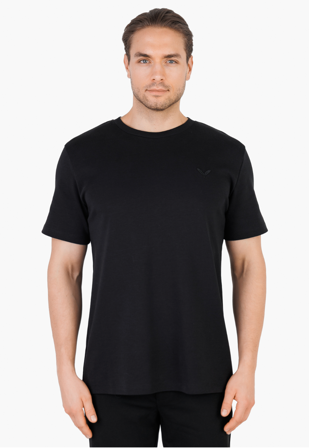 Kleinigkeit T-Luxe - Black Herren T-Shirt in Schwarz mit klassischem Rundhalsausschnitt, Vorderansicht