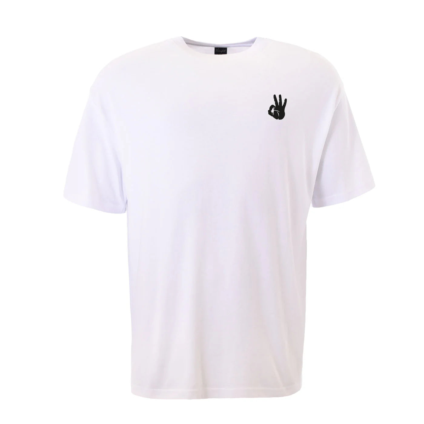 Weißes Oversize-Shirt von Kleinigkeit mit rundem Halsausschnitt, länger geschnittenen Ärmeln und "Keine Probleme"-Design. Ein stylisches Statement.