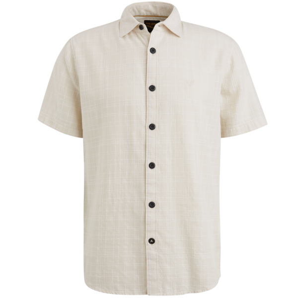PME Legend Short Sleeve Shirt Birch in hellem Beige mit Knopfverschluss und Kentkragen – Vorderansicht.