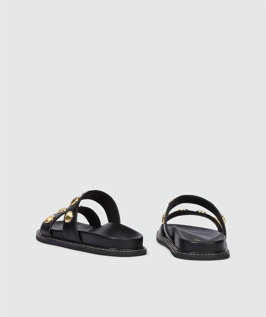 Josh V Eileen - Black Damen Sandalen mit goldenen Nieten und breiten Riemen in Seitenansicht