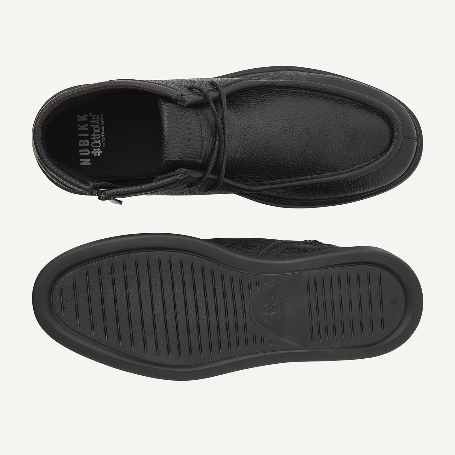 Nubikk Steve Ryan Mid - Black Leather Draufsicht und Sohle mit bequemer Innensohle und griffigem Profil