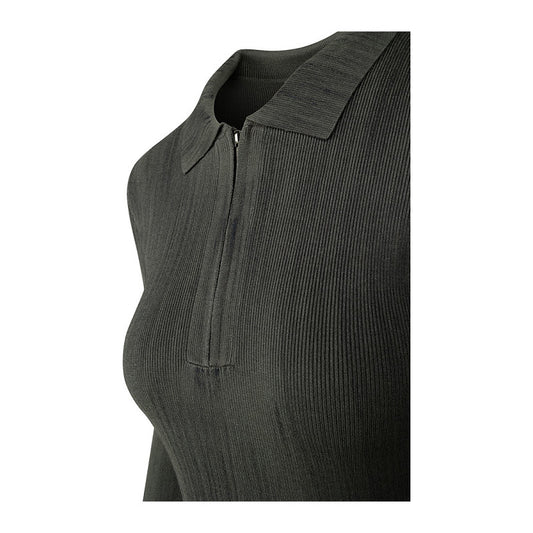 Detailansicht des Kragens und Reißverschlusses vom Off The Pitch Knitted Bodycon Mud Dress Moss Green