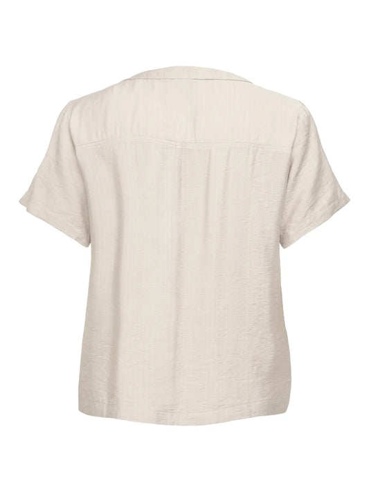 Only Carmakoma Camille V-Neck Top – Island Fossil, locker geschnittenes Damen Top mit kurzem Ärmel, Rückansicht