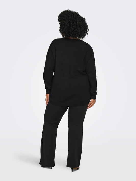 Only Carmakoma Margareta Life Pullover - Black Rückansicht, schwarzer Plus-Size Pullover mit langen Ärmeln und weichem Strickmaterial
