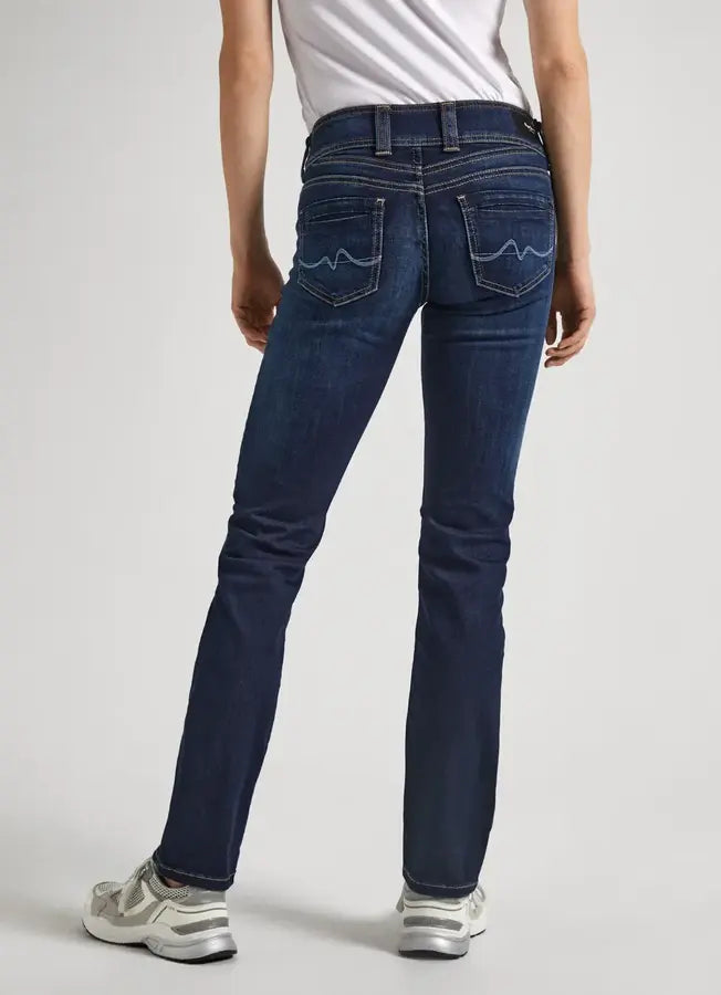 Rückansicht der Pepe Jeans London Gen - Mid Waist Straight - H06 mit Ziernähten und 5-Pocket-Design
