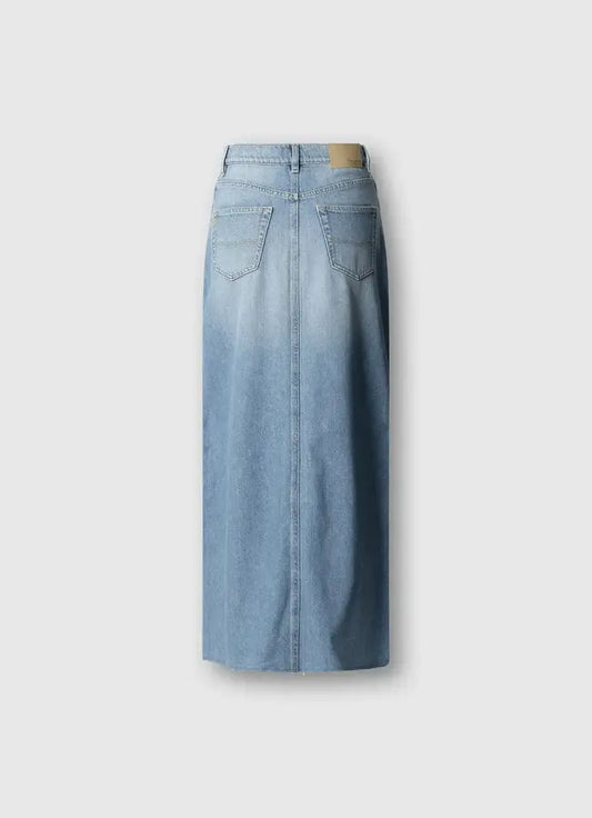 Pepe Jeans London Maxi Skirt High Waist Mira Jeansrock Rückansicht mit Taschen und klassischem Denim-Look