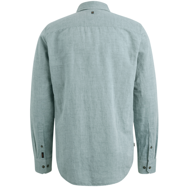 PME Legend Long Sleeve Shirt Green – Rückansicht mit Logodetail im Nacken und verstellbaren Ärmelbündchen.