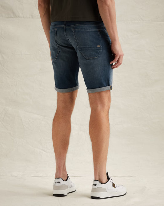 Vorderansicht der PME Legend Nightflight Shorts - Mid Used Blue Herren Jeansshorts mit klassischem Five-Pocket-Design und Used-Waschung.