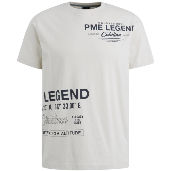 PME Legend Short Sleeve T-Shirt Bone White – Vorderansicht mit markantem Grafik-Print und klassischem Rundhalsausschnitt.