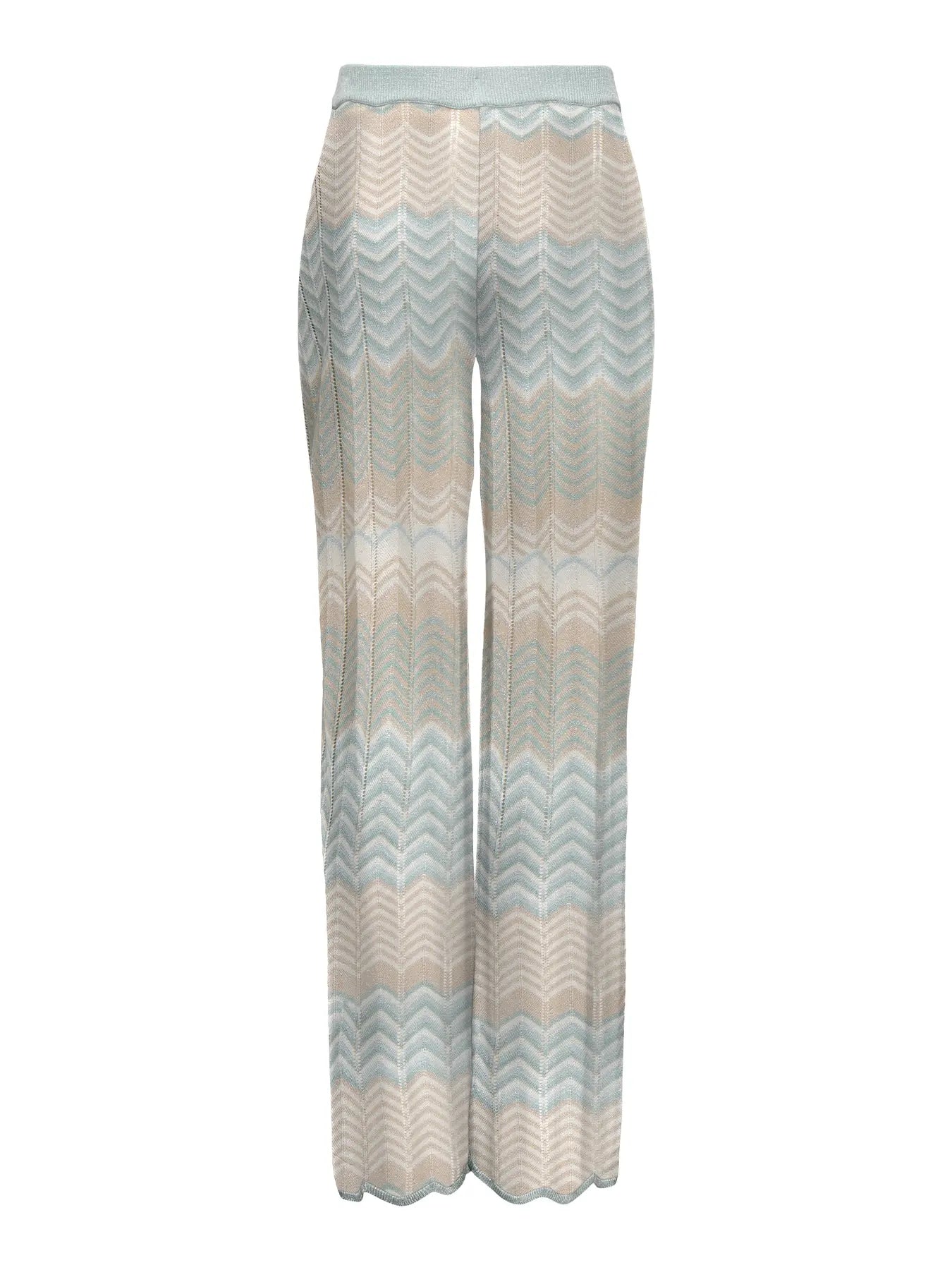 Rückansicht der Alvira Life Glitter Pant in Cloud Blue mit weichem Farbverlauf, Glitzereffekt und Zickzackmuster – stilvolle Sommerhose für Damen.