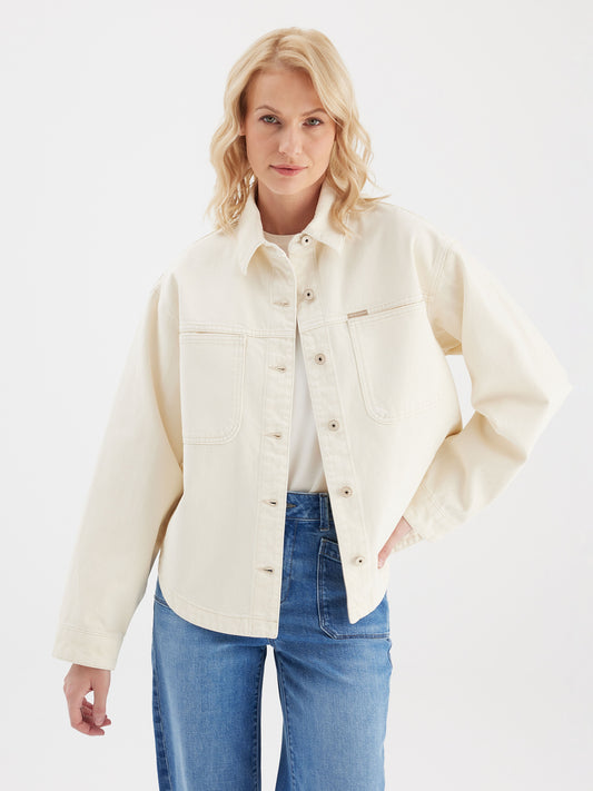 Cup Of Joe Tamara Oversized Denim Jacket - Ecru Damen Jeansjacke in heller Ecru-Waschung mit oversized Passform und großen Taschen