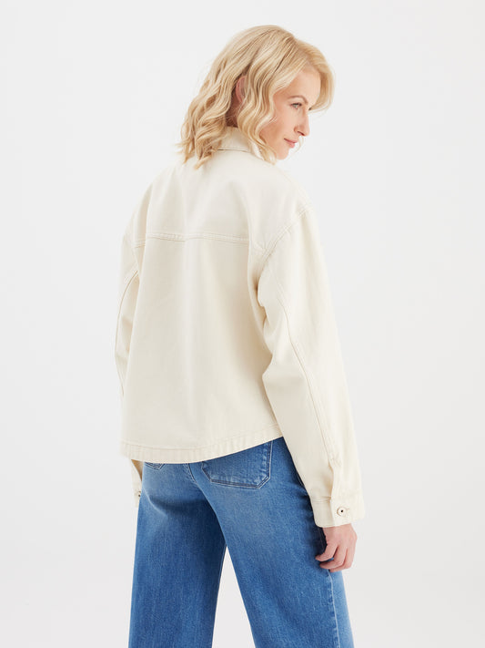 Cup Of Joe Tamara Oversized Denim Jacket - Ecru oversized Damen Jeansjacke in Cremeweiß, Rückansicht mit lässigem Schnitt