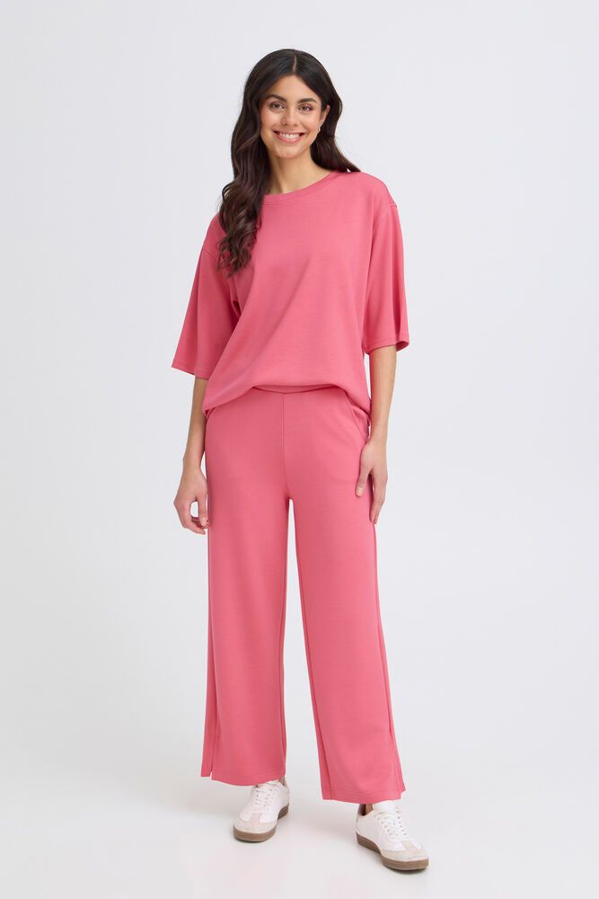 Fransa Aurora Pants - Honeysuckle als kompletter Look, weite Hose mit elastischem Bund und geradem Schnitt kombiniert mit passendem Oberteil.