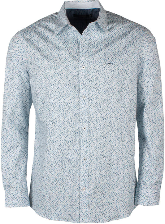 Indicode Baron Hemd Off White – elegantes Langarmhemd für Herren mit dezentem Allover-Muster in Blau, ideal für Business und Freizeit.