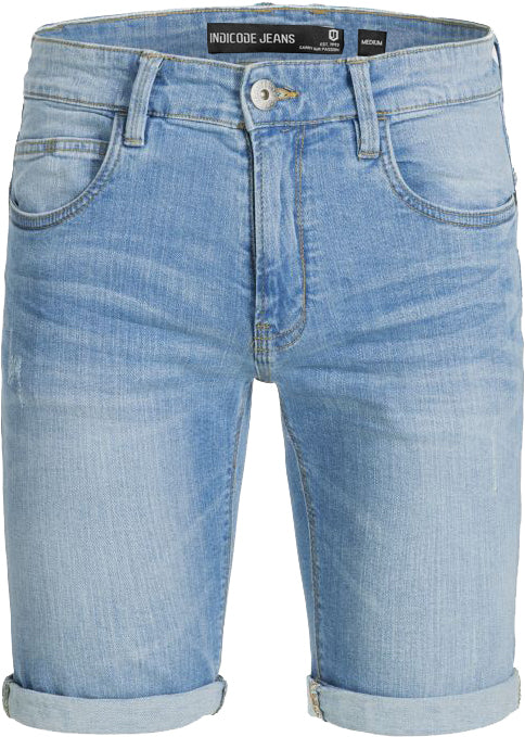 Indicode InKaden Short Blue Wash – Stylische Herren-Jeansshorts in hellem Blue-Wash mit gekrempeltem Saum. Perfekt für sommerliche Casual-Outfits.