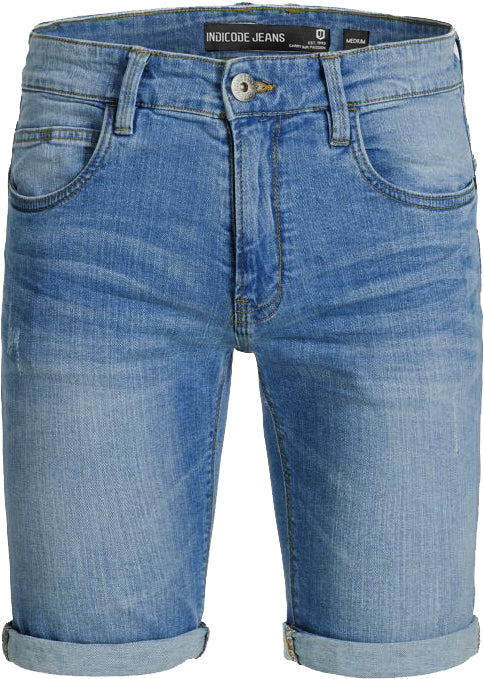 Indicode InKaden Short Medium Indigo – Lässige Herren-Jeansshorts in mittlerem Indigo-Blau mit umgeschlagenem Saum. Perfekt für sommerliche Casual-Looks.