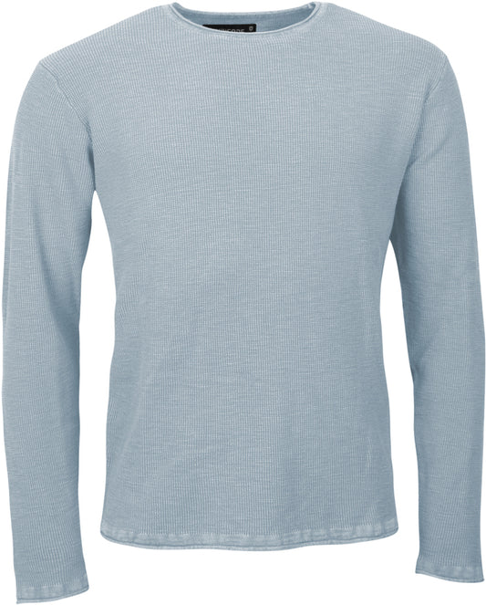 Indicode Jadiel Knit Celestial Blue – Langarmshirt für Herren mit Waffelstruktur und Rundhalsausschnitt in himmelblauem Design.