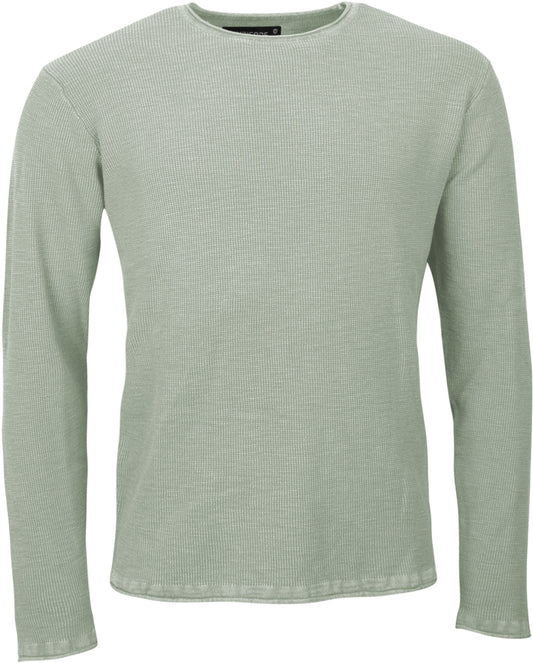 Indicode Jadiel Knit Sea Foam – Langarmshirt für Herren mit Waffelstruktur und Rundhalsausschnitt in modernem Sea Foam Green.