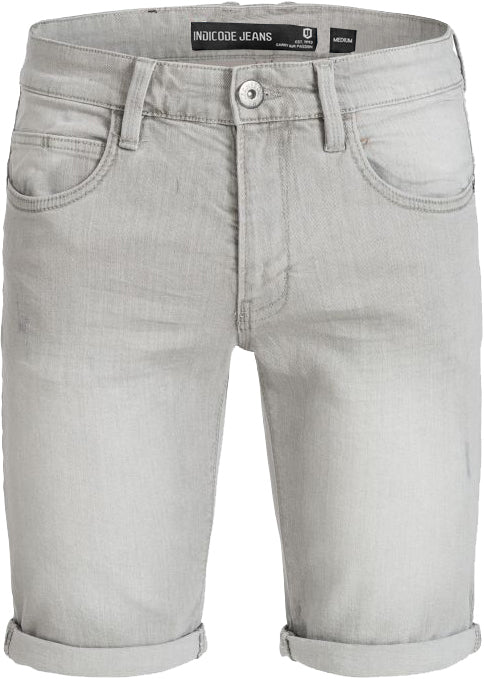 Indicode Kaden Holes Short in Light Grey – modische Herren Jeansshorts in Hellgrau mit gekrempeltem Saum, 5-Pocket-Stil und dezenter Waschung für sommerliche Casual-Looks.