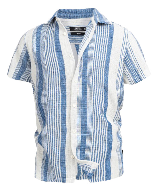 Indicode Rafko Hemd Surf – luftiges Herren-Kurzarmhemd mit vertikalem Streifenmuster in Blau und Weiß, ideal für Sommer und Freizeit.