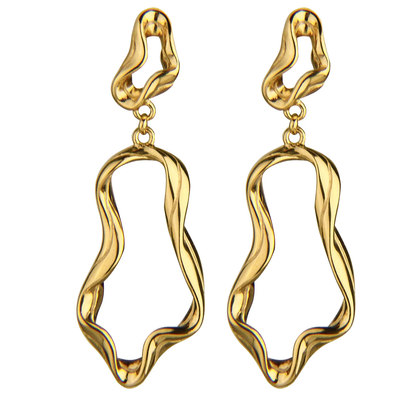 Jeberg Jewellery Sea Goddess Ohrringe aus vergoldetem Silber mit eleganter Wellenstruktur, die ein kraftvolles und lebendiges Design verkörpern.