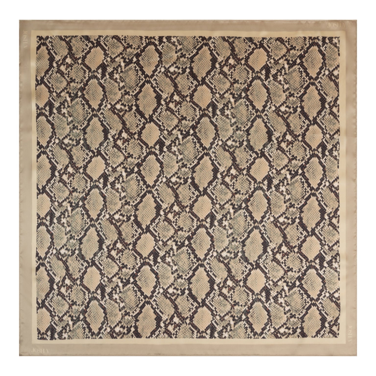 Quadratischer Schal Josh V Desie - Snake mit durchgehendem Schlangenmuster in Beige, stilvolles Fashion-Accessoire flach ausgelegt