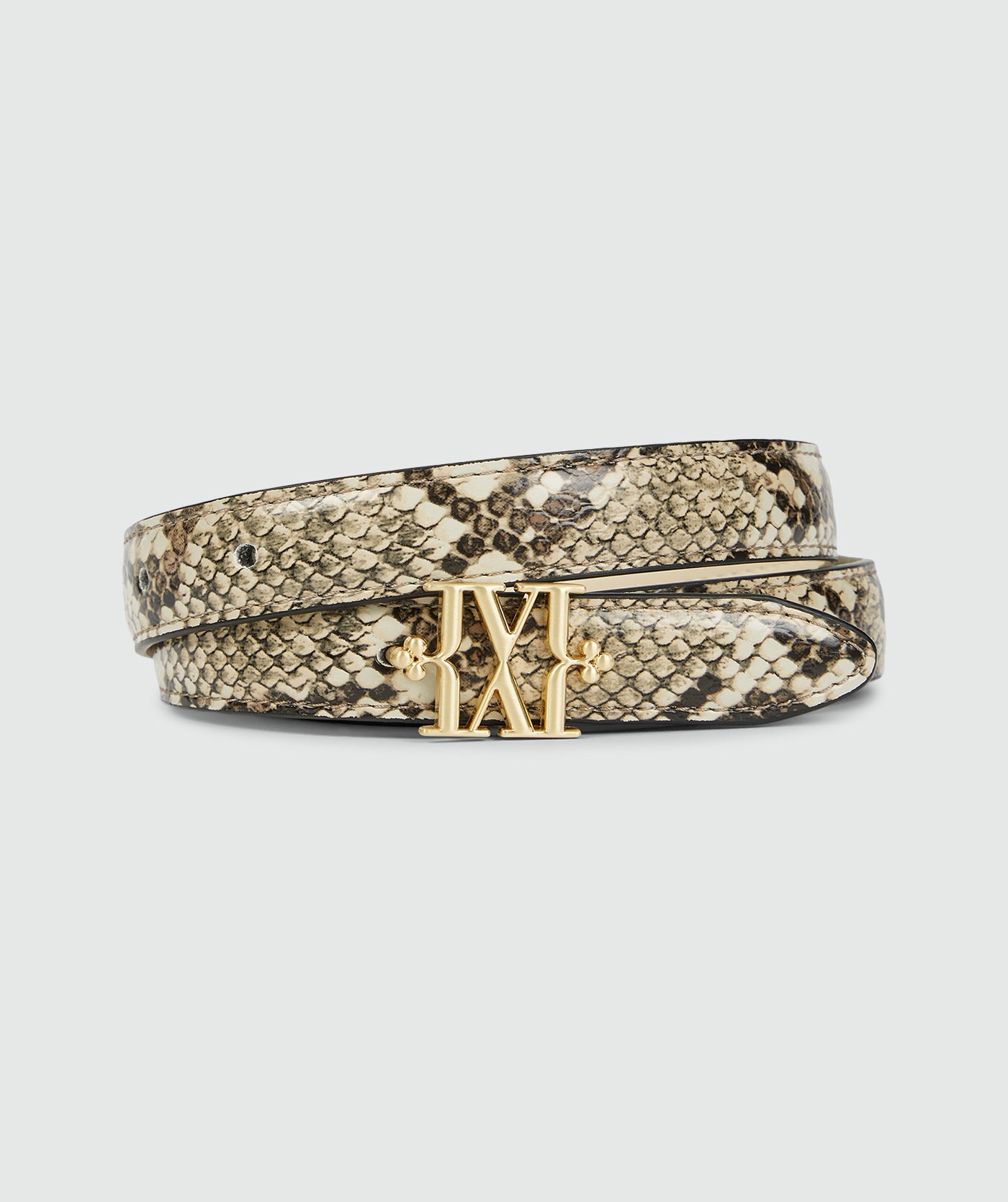Josh V Dorissa - Snake Creme White Gürtel mit Snake-Print und goldener Logo-Schnalle, wendbarer Damen Gürtel aus Polyurethan