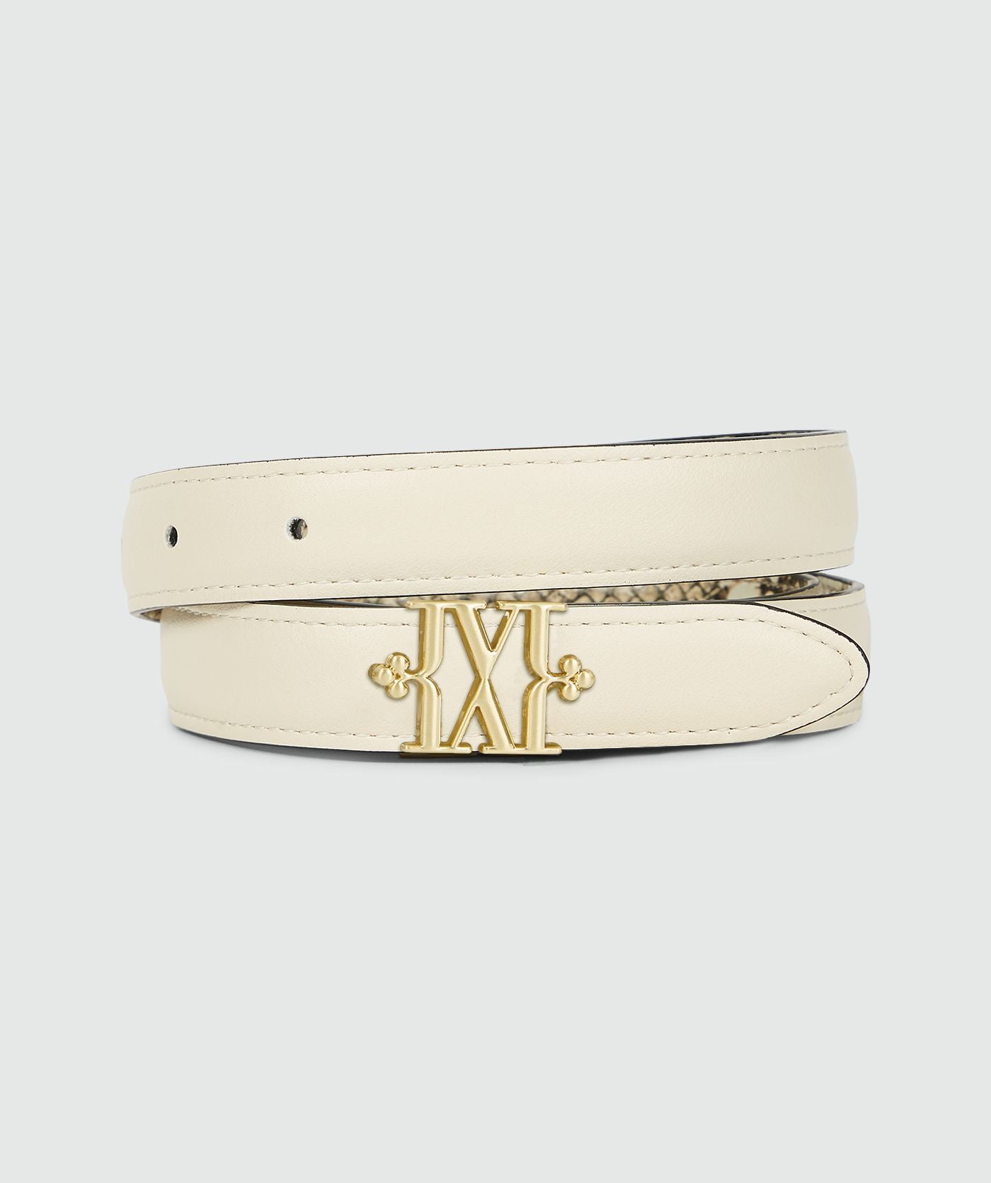 Josh V Dorissa - Snake Creme White Gürtel in Creme White mit goldfarbener Logo-Schnalle und Dornverschluss, 3 cm breit