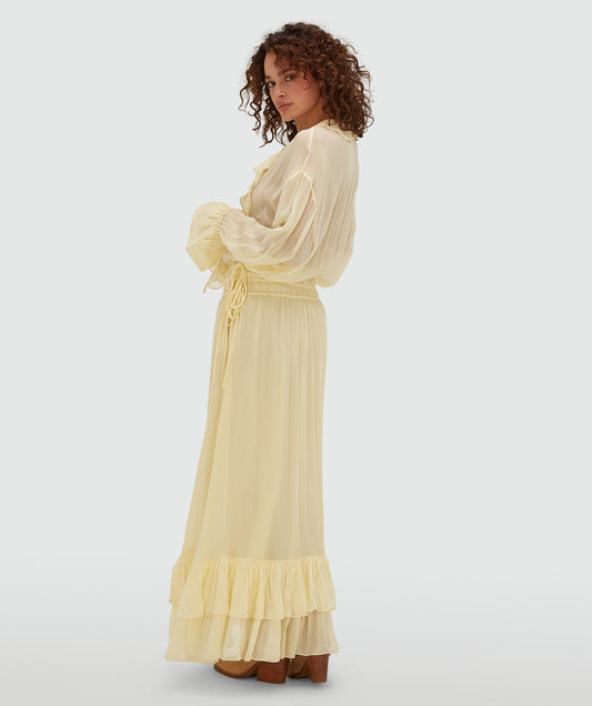 Josh V Gisele - Butter Yellow, elegantes Damenkleid in Buttergelb mit Rüschen-Details und lockerer Passform, Seitenansicht