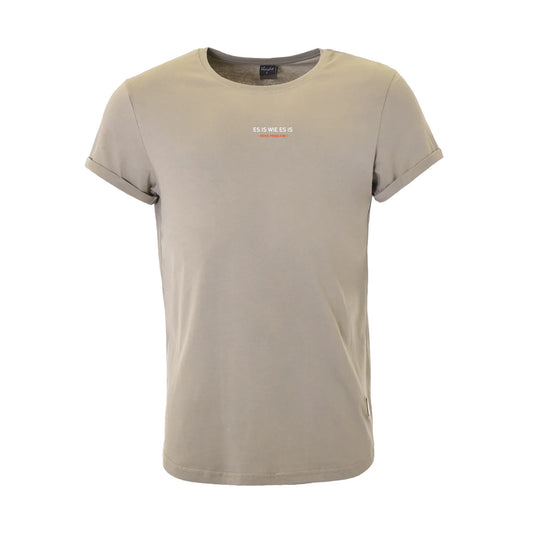 Kleinigkeit Roundcut Shört in Olive mit dem Schriftzug „Es ist wie es ist“ und #keineprobleme-Design, modischer Rundhalsausschnitt und Ärmel mit Saumumschlag.
