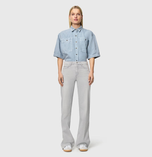Mac Dream Wide - Mid Waist Wide Leg - Ash Grey Washed Damenjeans mit weitem Bein und lässigem Denim-Look in Hellgrau