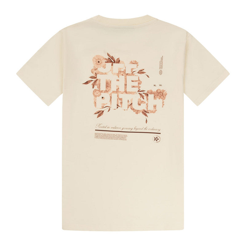 Off The Pitch Blossom Slim Fit Tee - Off White, cremefarbenes T-Shirt mit Slim Fit und floralem Off The Pitch Print auf der Rückseite