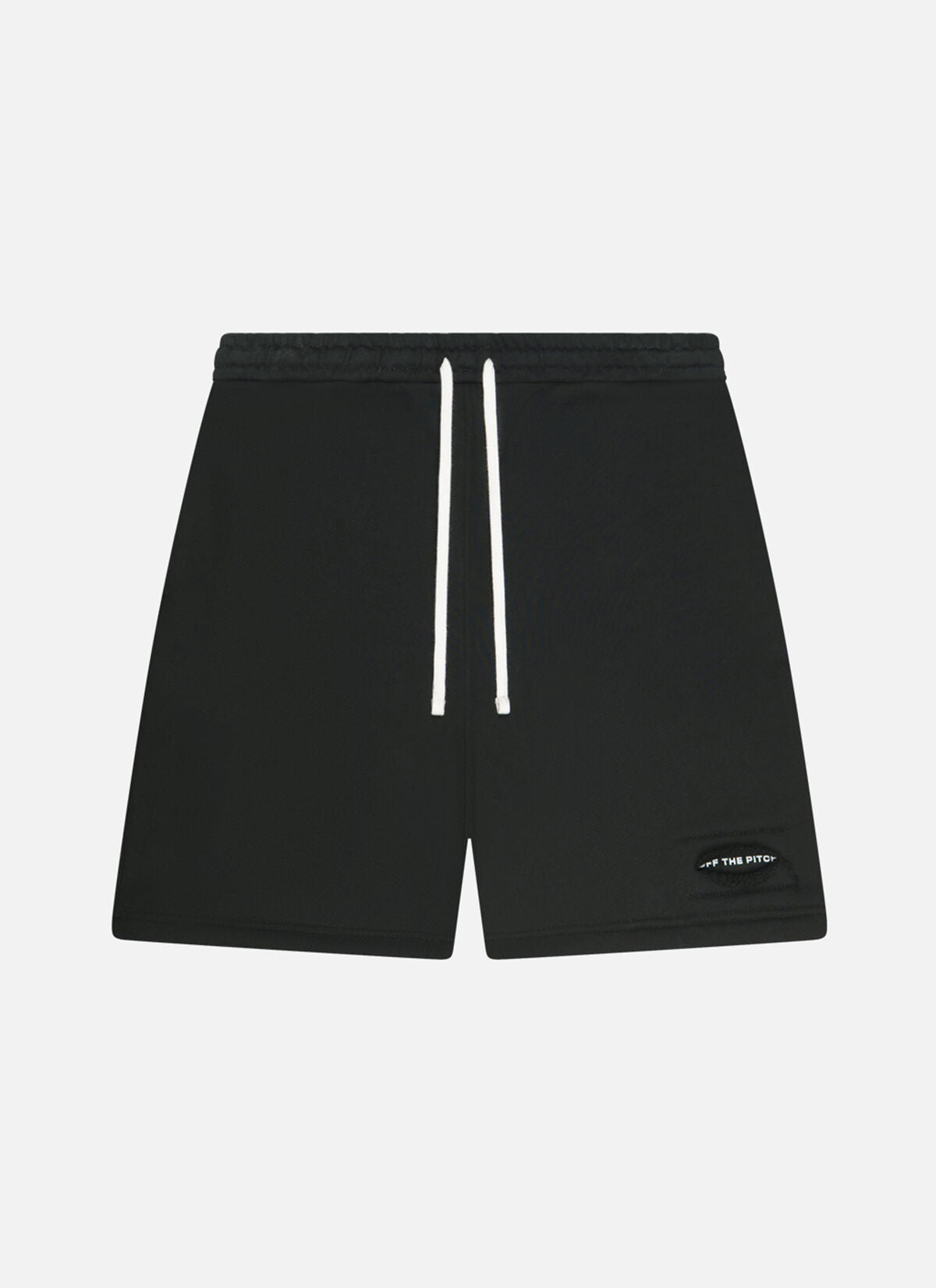 Off The Pitch Sage Shorts - Black, schwarze Herren Shorts mit elastischem Bund und Kordelzug, sportlich und minimalistisch, Frontansicht