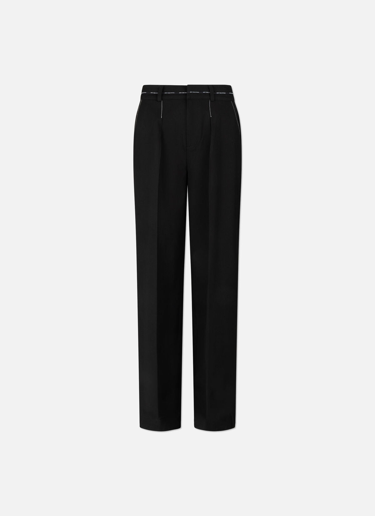Off The Pitch Shia Smart Pants - Black, elegante schwarze Stoffhose mit geradem Bein, Bunddetails und minimalistischem Design, Frontansicht