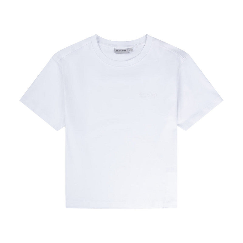 Off The Pitch Wardrobe Regular Tee - White in Frontansicht, weißes Herren T-Shirt mit Rundhalsausschnitt und dezenter Logo-Stickerei