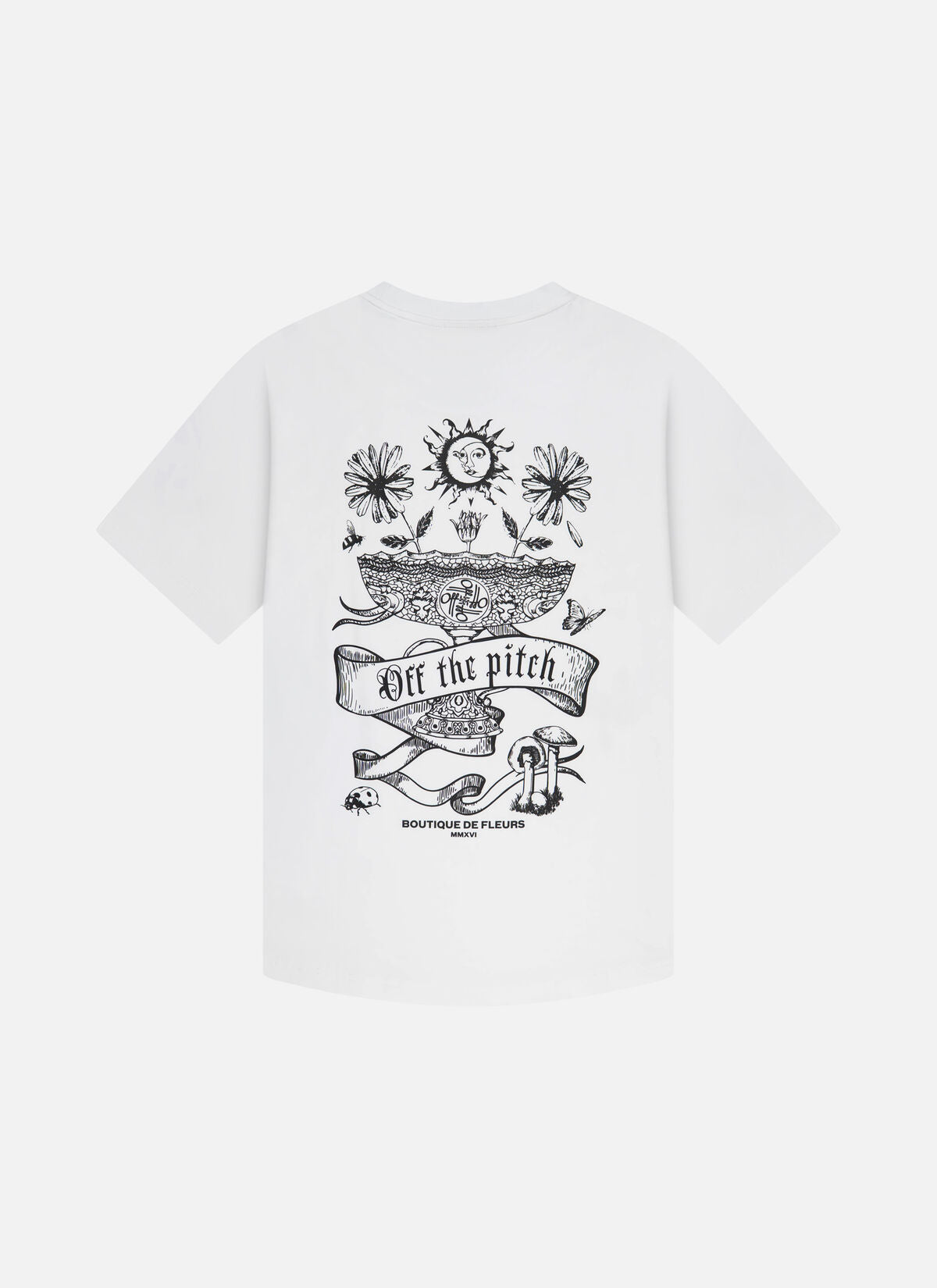 Off the Pitch Botanic Slim Fit Tee - White in der Rückansicht, weißes Slim Fit T-Shirt mit klassischem Schnitt und kurzen Ärmeln