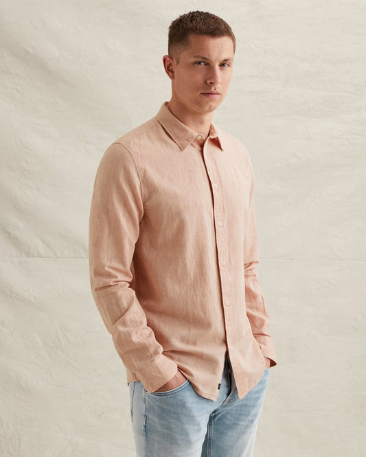 PME Legend Long Sleeve Shirt 2 Tone - Rose Dawn in Frontansicht, langärmeliges Hemd mit zweifarbiger Optik und lässigem Stil