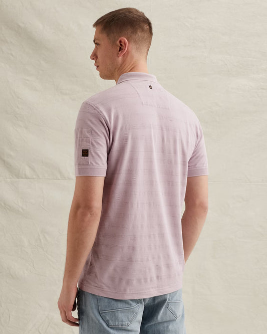 Rückansicht des PME Legend Short Sleeve Polo Injected Popcorn - Lavender: kurzärmliges Poloshirt in Lavender mit Regular Fit und dezenter Struktur im Stoff.