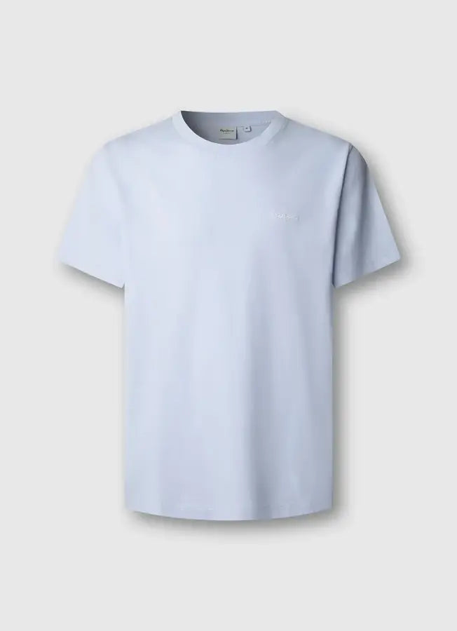 Pepe Jeans London Contrast Connor in Bleach Blue, klassisches Herren T-Shirt mit Rundhalsausschnitt und dezentem Logo auf der Brust, Vorderansicht