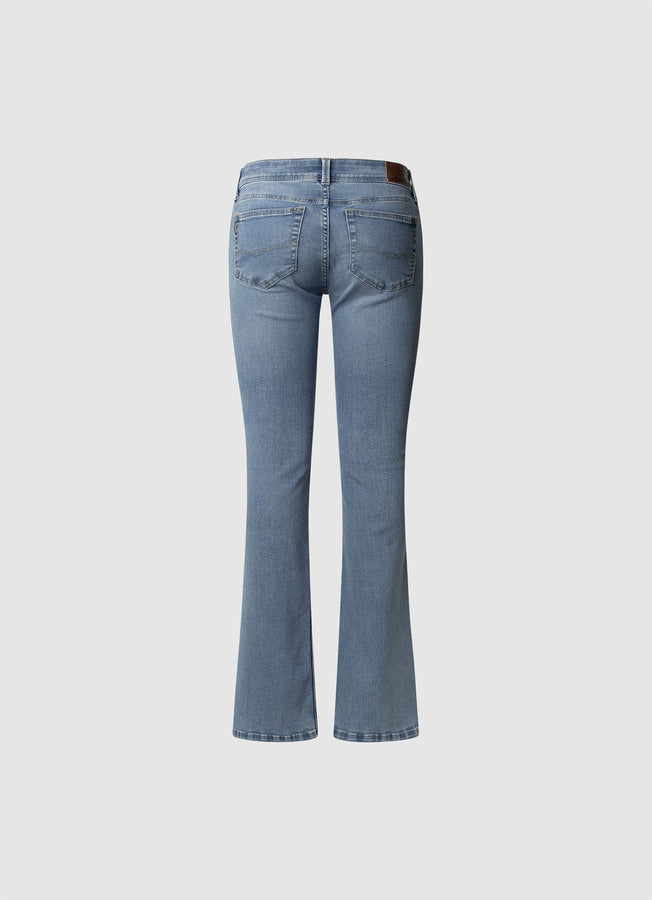 Rückansicht der Pepe Jeans Pimlico Flare XW3 Damenjeans mit Ziernähten an den Gesäßtaschen und klassischem 5-Pocket-Stil