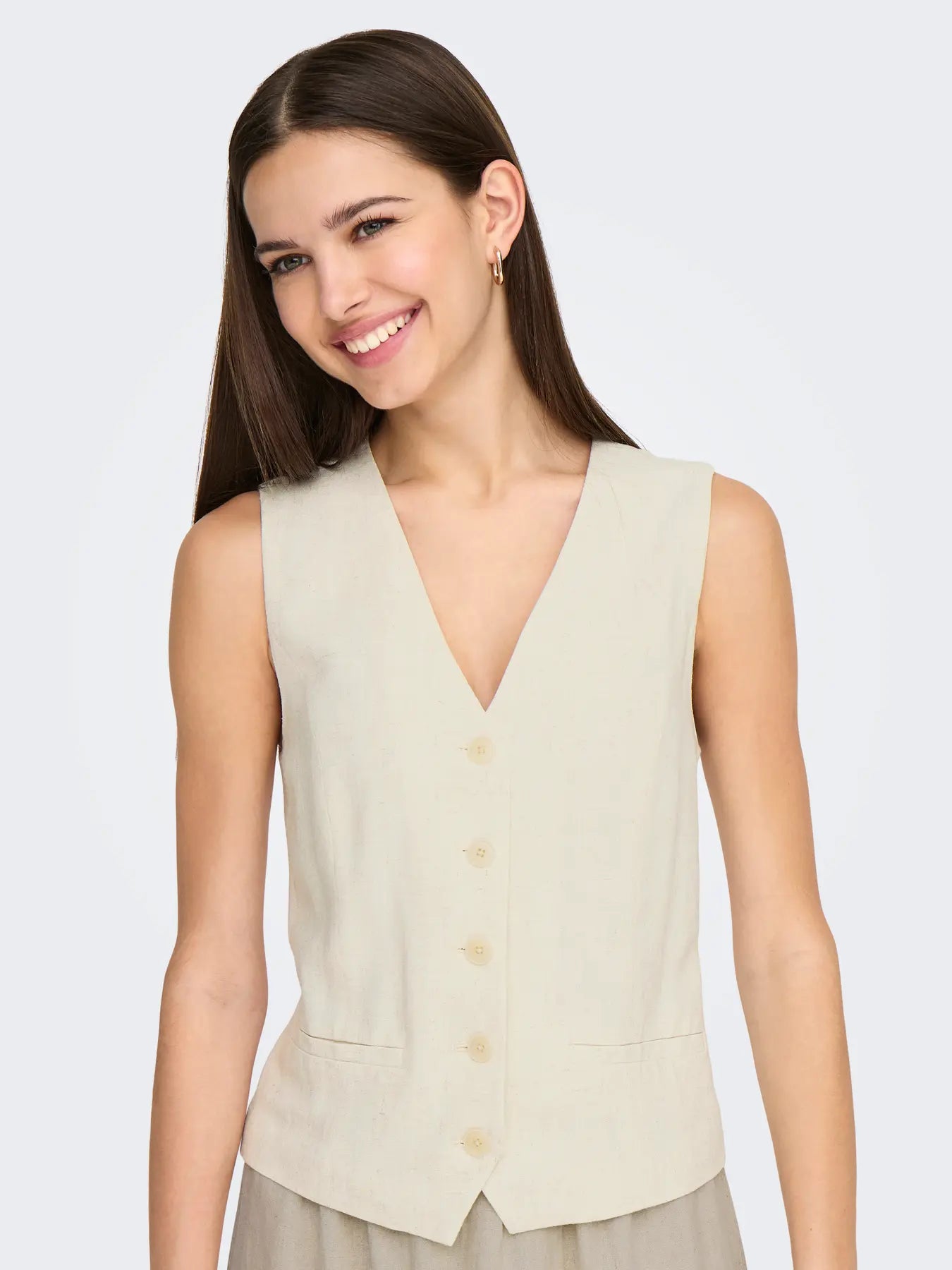 Damenweste Only Iris Siesta Vest Moonbeam – elegante Weste mit Knopfleiste und V-Ausschnitt