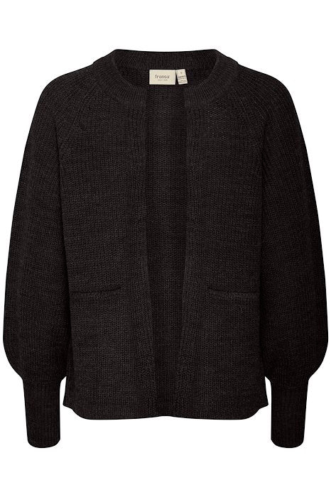 Vorderansicht schwarzer Strick Cardigan Freretta von Fransa.