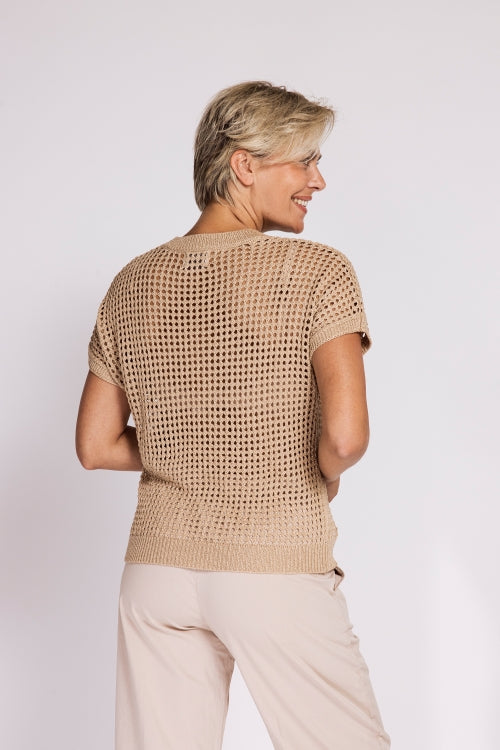 Zhrill Bonnie - Brown leichtes Damen Oberteil mit grobem Strickmuster und Rückansicht