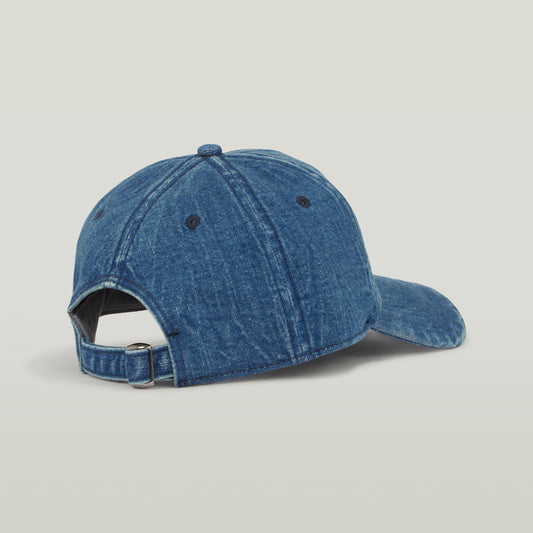 Rückansicht der G-Star Raw Avernus Baseball Cap – Faded Ocean Wave in Jeansoptik mit verstellbarem Clip-Verschluss und sechs Bahnen für optimale Passform.