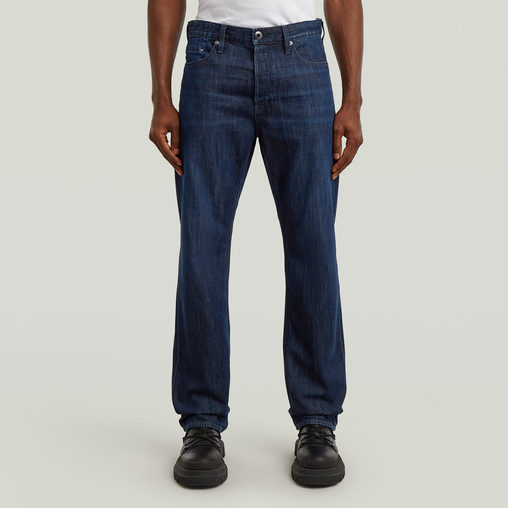 G-Star Raw Dakota Regular Straight Worn In Midnight Jeans – Frontansicht mit klassischem 5-Pocket-Design