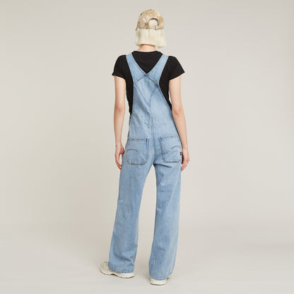 Rückansicht der G-Star Raw Dungaree Straight Leg Sun Faded Cloudburst – lässiger Denim-Overall mit weitem Bein und verstellbaren Trägern