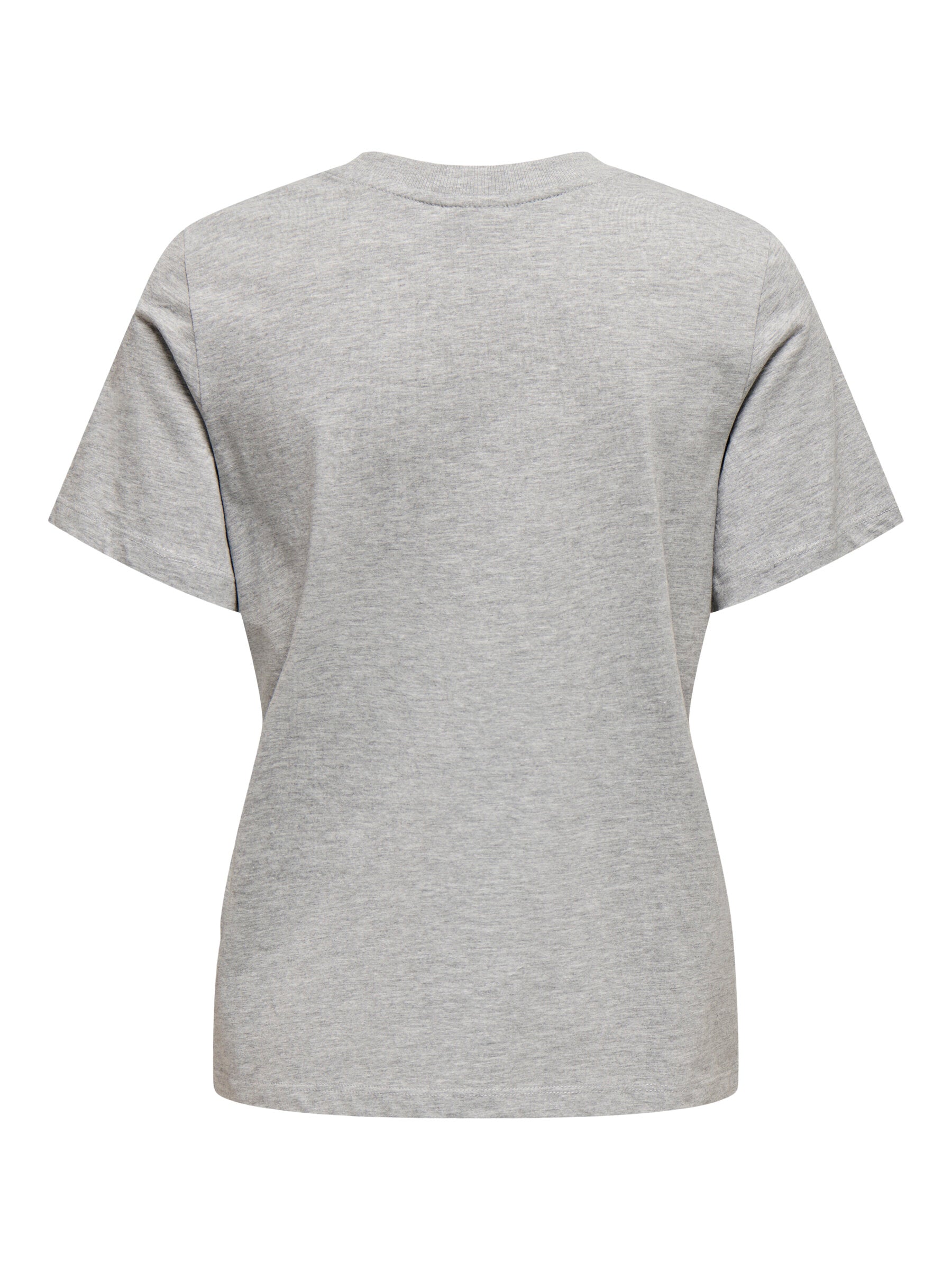 Rückansicht des JDY Pisa Tops in der Farbe Light Grey Melange Bittersweet. Das schlichte T-Shirt mit lockerem Schnitt und weichem Material ist ideal für den Alltag.