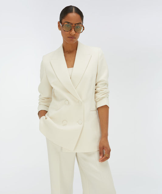 Josh V Dillen – Creme White eleganter Doppelreiher Blazer für Damen in Cremeweiß, Frontansicht