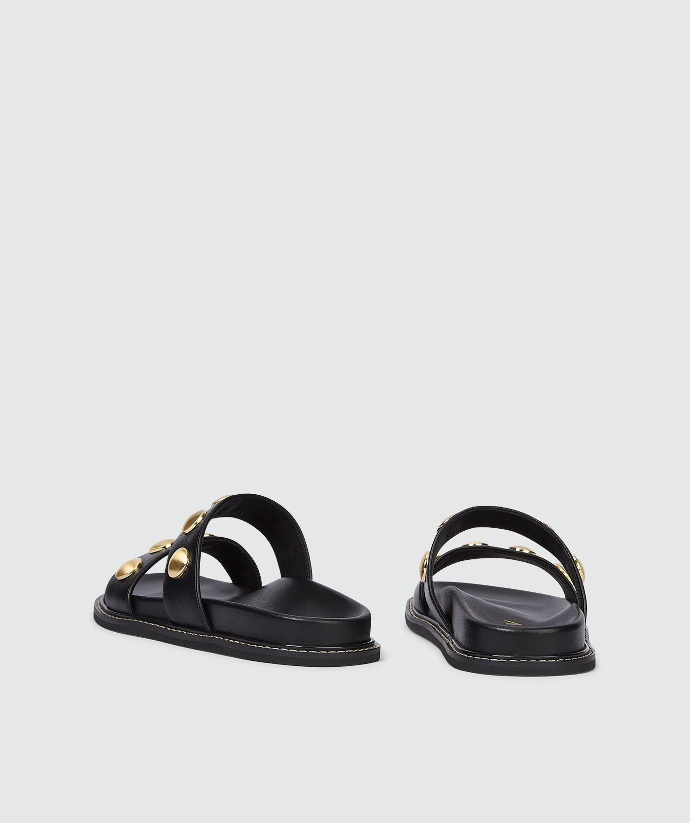 Josh V Eileen - Black Damen Sandalen mit goldenen Nieten und breiten Riemen in Seitenansicht